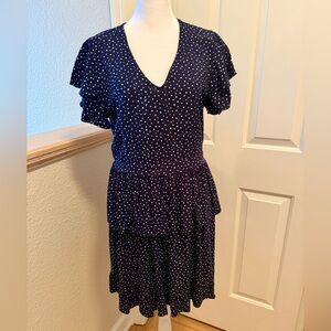 Bobeau Navy and White Polka Dot Midi Dress